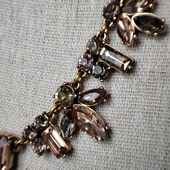 J Crew Emerald Cut Peach and Smoke Rhinestone Statement Necklace Citrine Navette - Picture 11 of 16